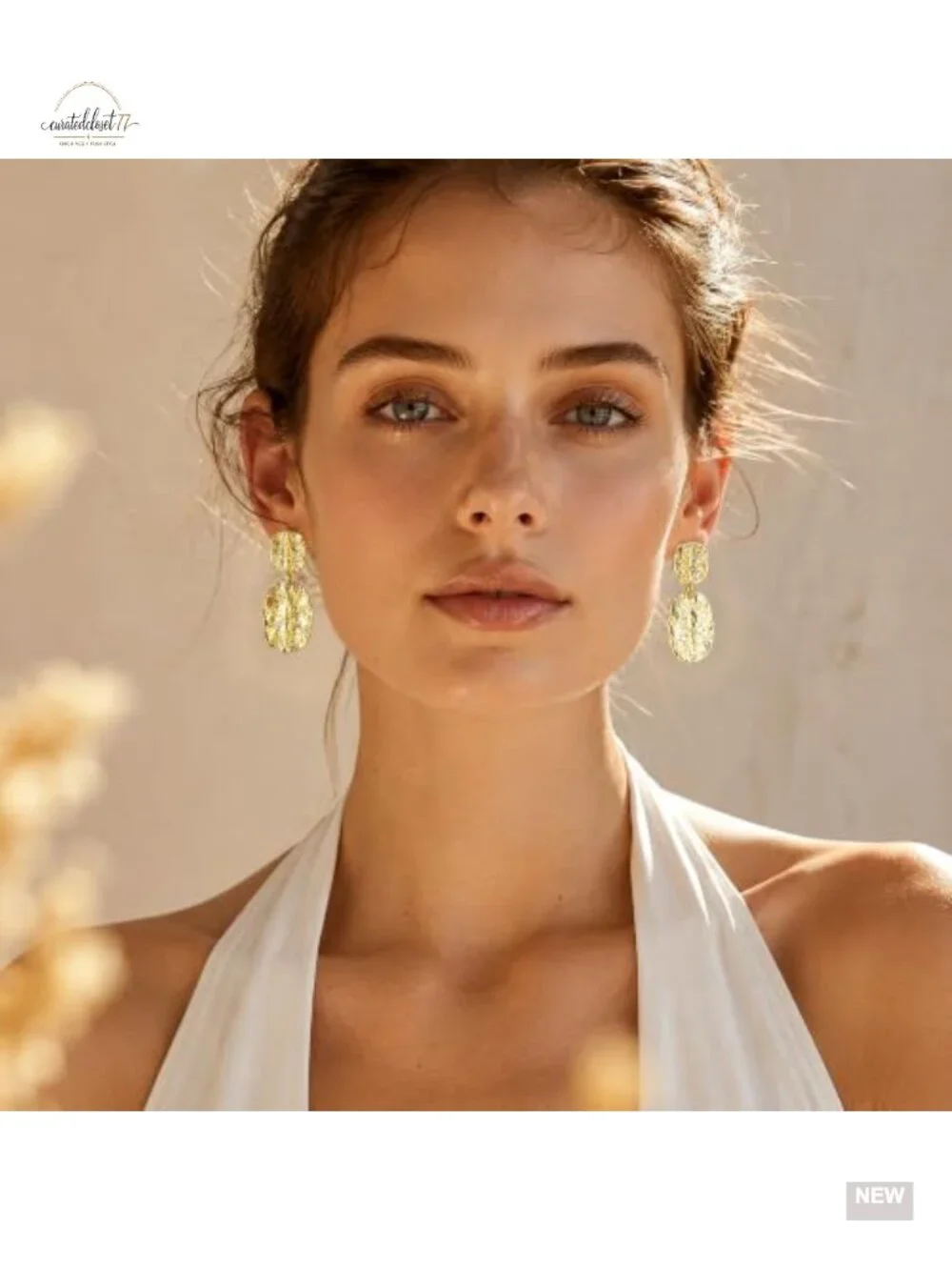 Hammered Textured Double Disc Drop Earrings, Lightweight Abstract Statement